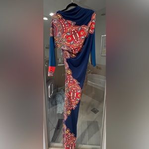 Reve New York  Blue print long maxi long sleeve open back detail small